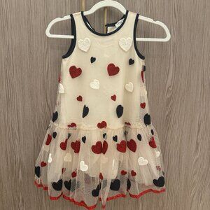 PRELOVED - Monnalisa - Red white & blue heart dress - Forth of July Girls Dress